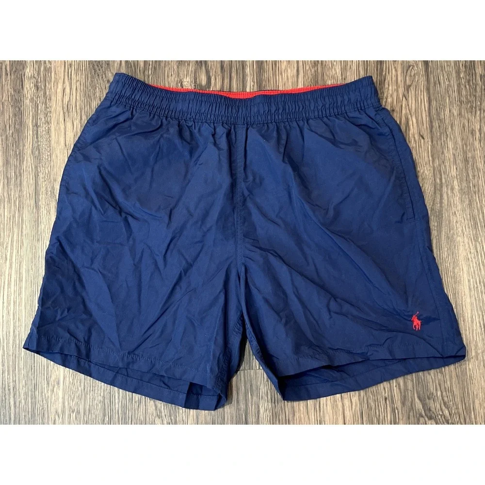 Polo Ralph Lauren Men's Large Navy Red Swim Trunks Elastic Waist Drawstring